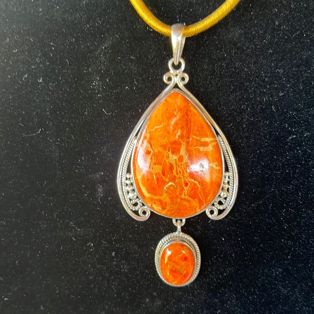 Indian Sponge Coral & Sterling Silver Pendant